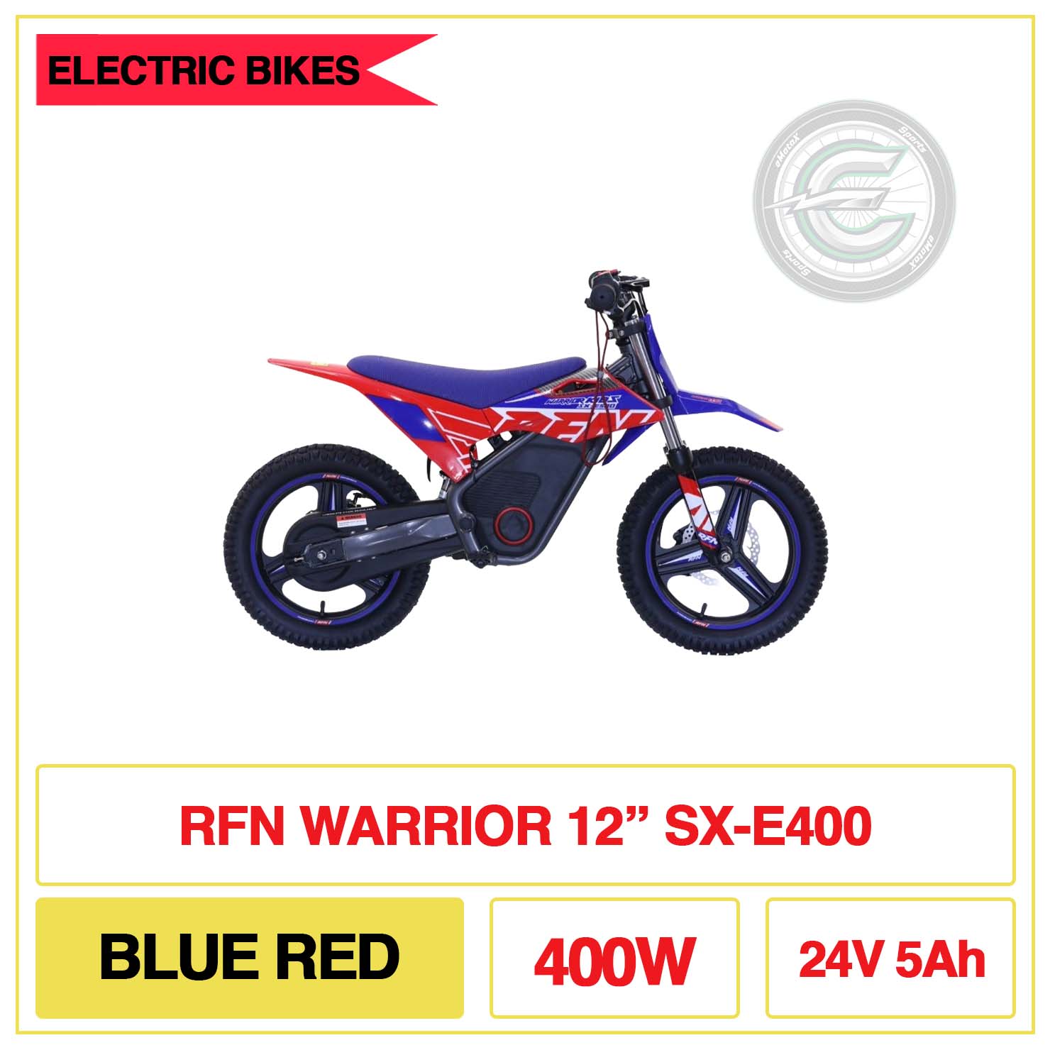 RFN Warrior 12" SX-E400 Blue Red 400W 42V 5Ah | eMotoX Sports