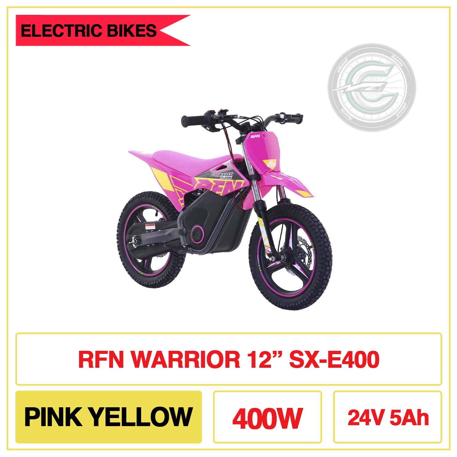 RFN Warrior 12"SX-E400 Pink Yellow 400W 24V 5Ah | eMotoX Sports