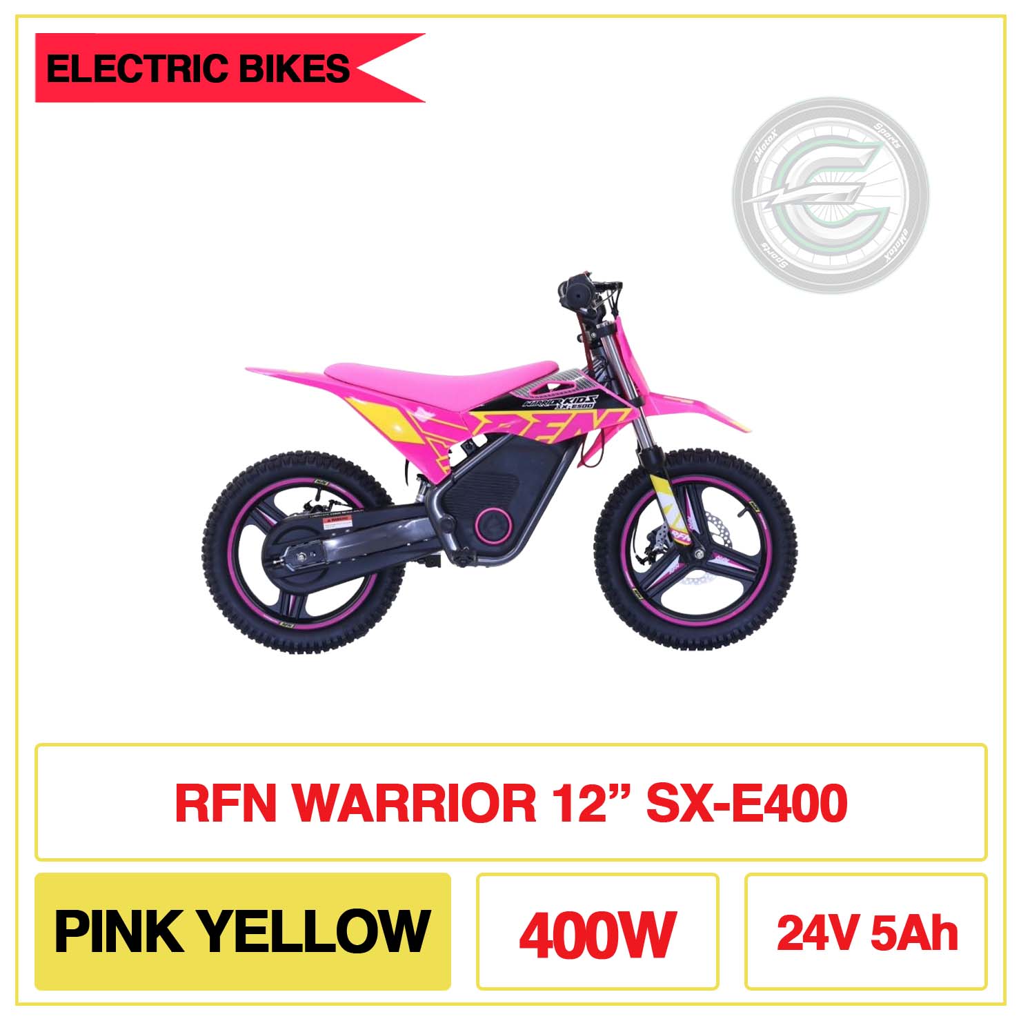 RFN Warrior 12"SX-E400 Pink Yellow 400W 24V 5Ah | eMotoX Sports