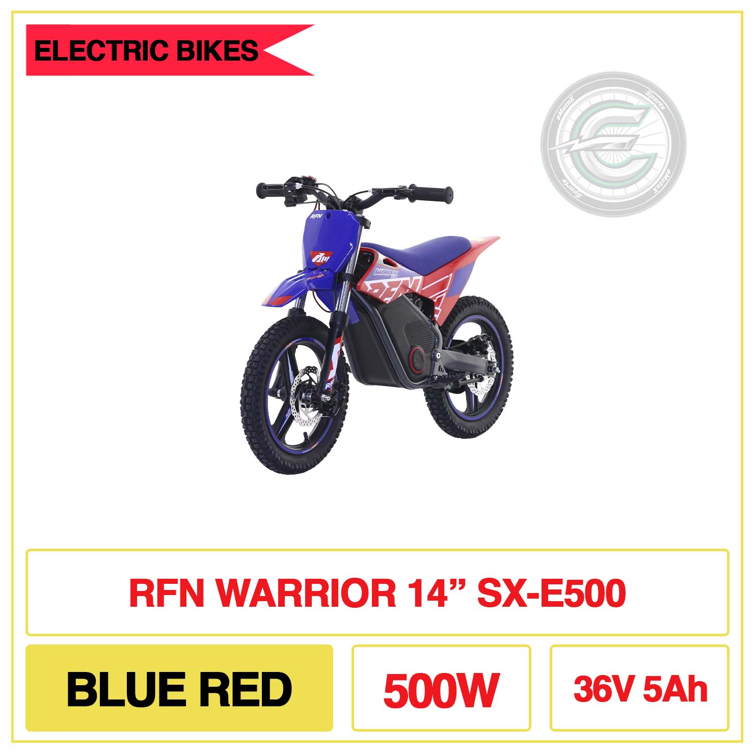 RFN Warrior 14" Inch SX-E500 Blue Red 500W 36V 5Ah | eMotoX Sports