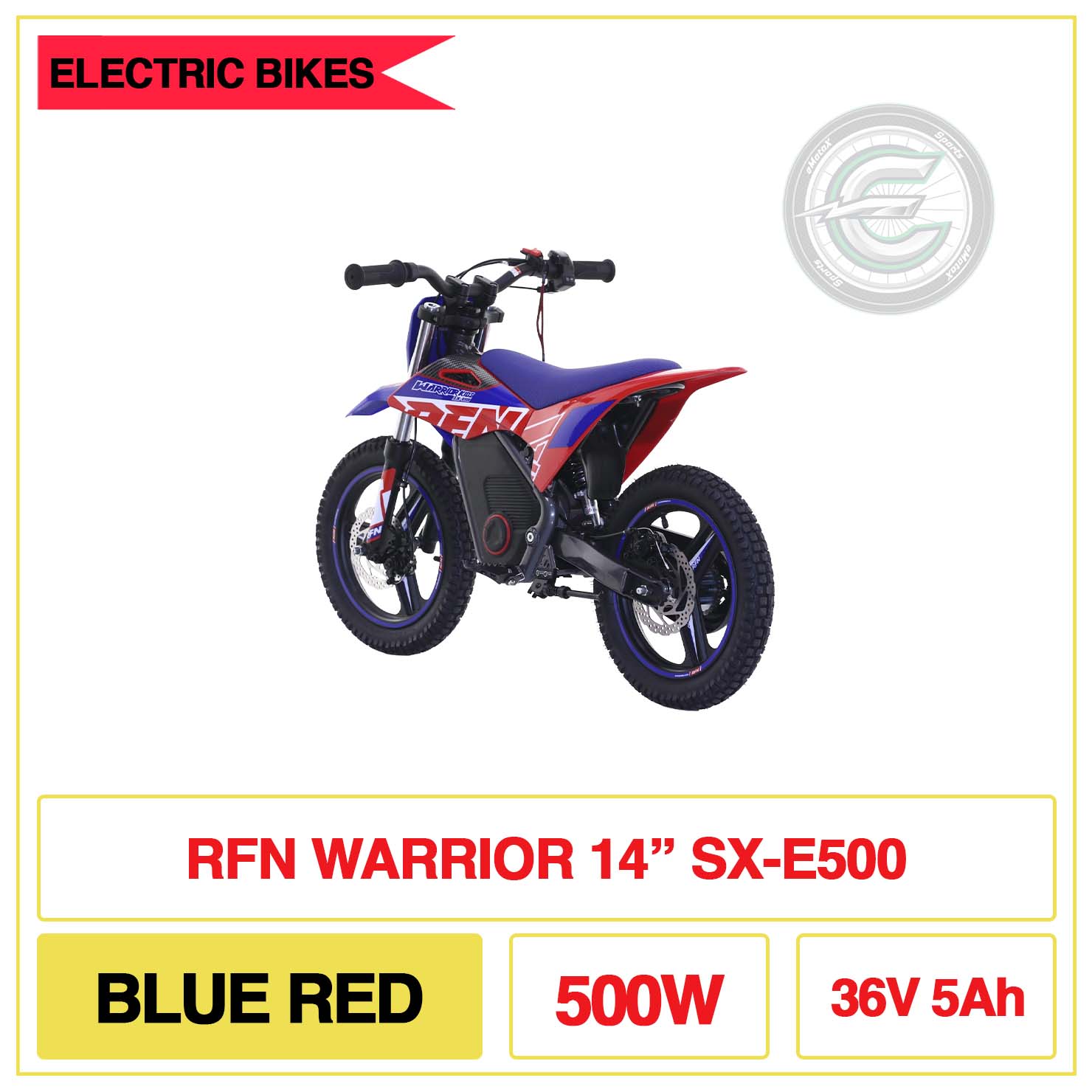 RFN Warrior 14" Inch SX-E500 Blue Red 500W 36V 5Ah | eMotoX Sports