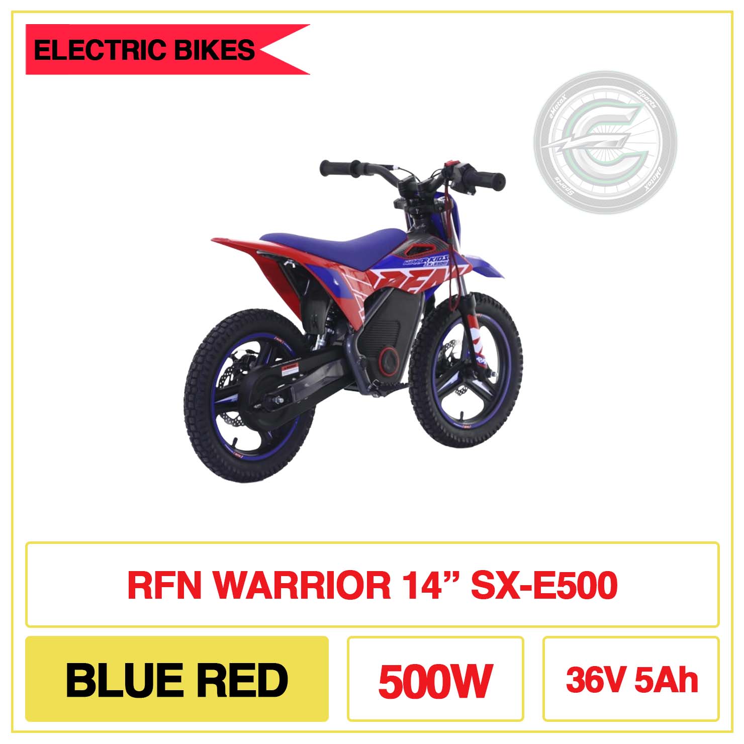 RFN Warrior 14" Inch SX-E500 Blue Red 500W 36V 5Ah | eMotoX Sports