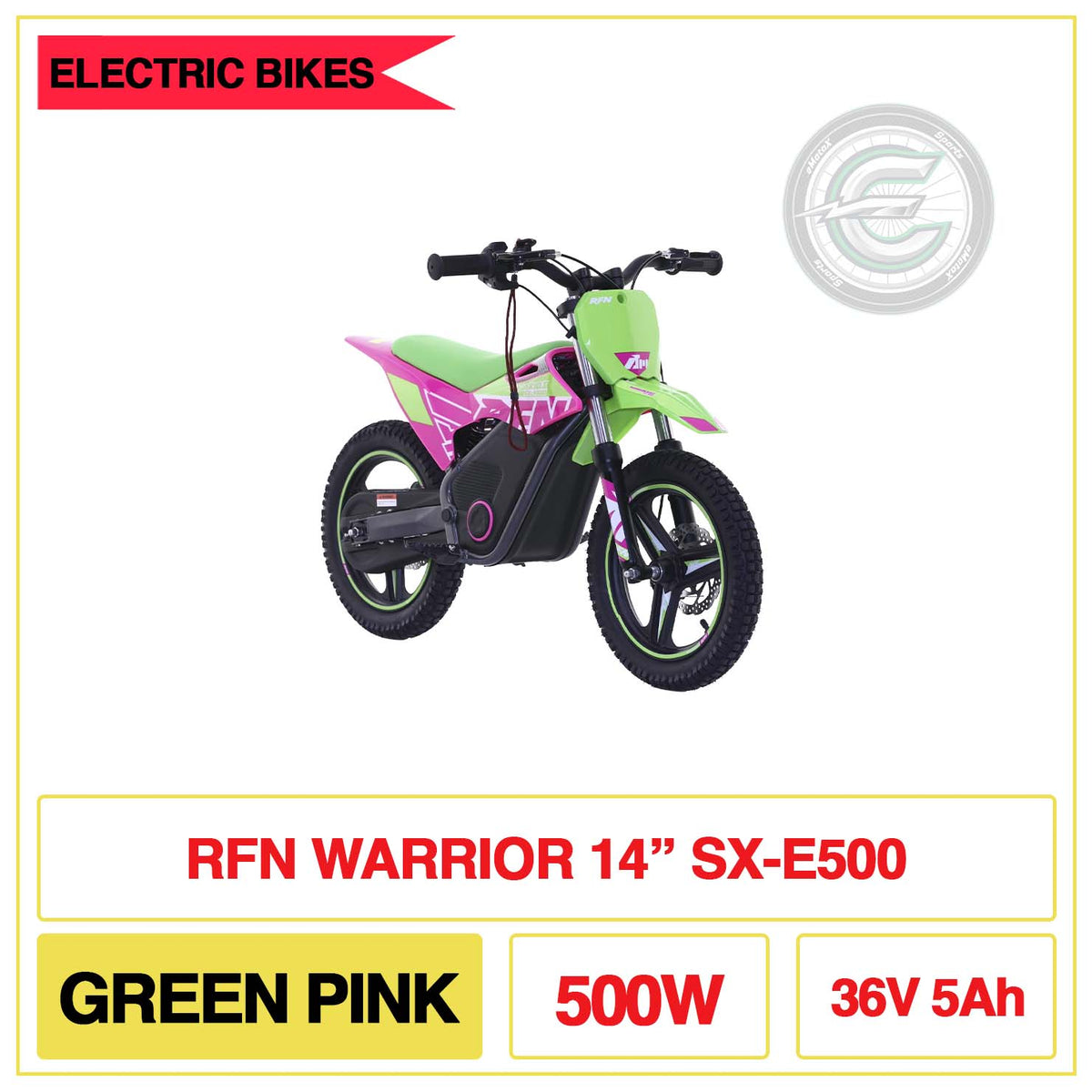 RFN Warrior 14" Inch SX-E500 Green Pink 500W 36V 5Ah | eMotoX Sports