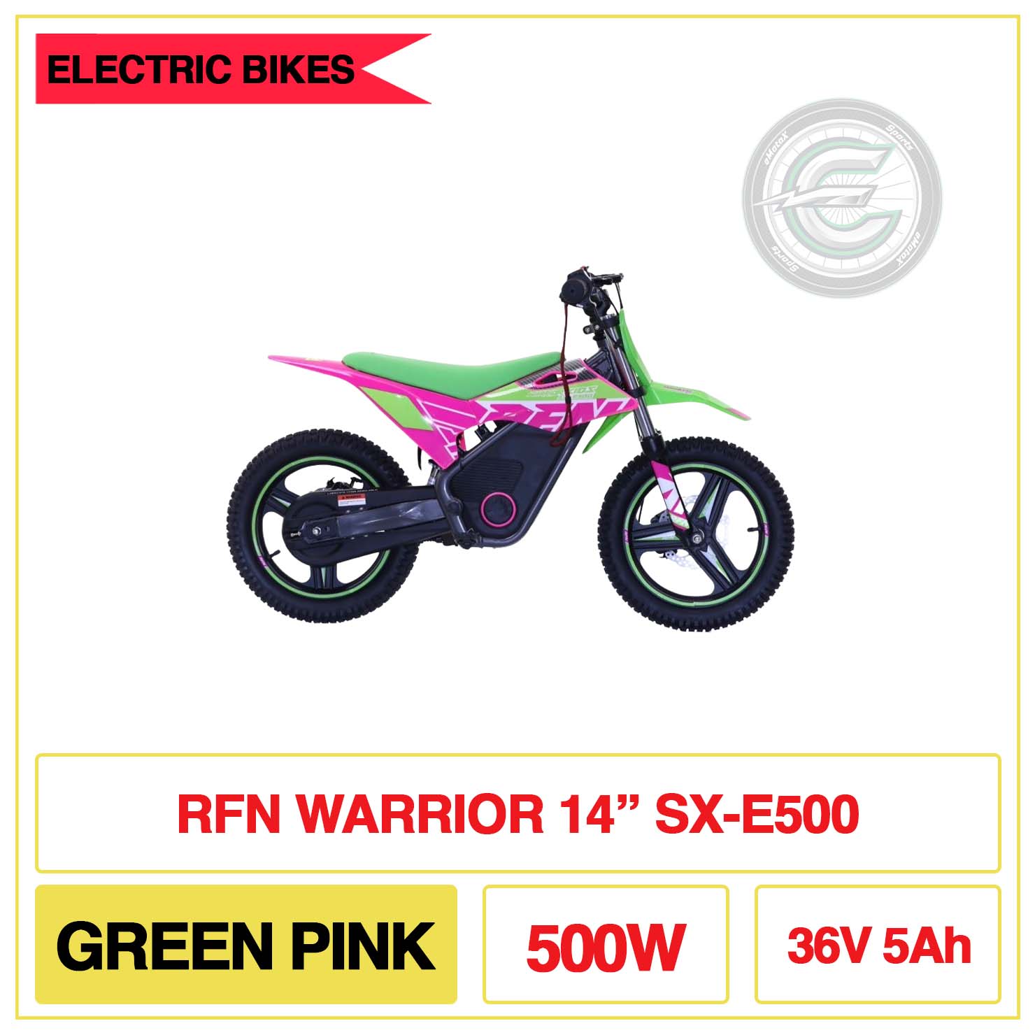 RFN Warrior 14" Inch SX-E500 Green Pink 500W 36V 5Ah | eMotoX Sports