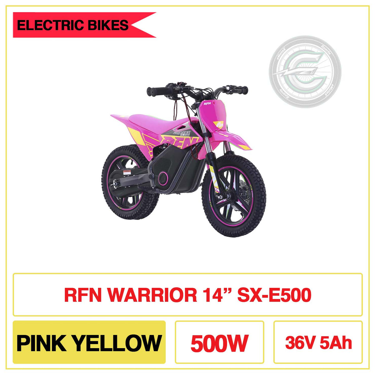 RFN Warrior 14" Inch SX-E500 Pink Yellow 500W 36V 5Ah | eMotoX Sports