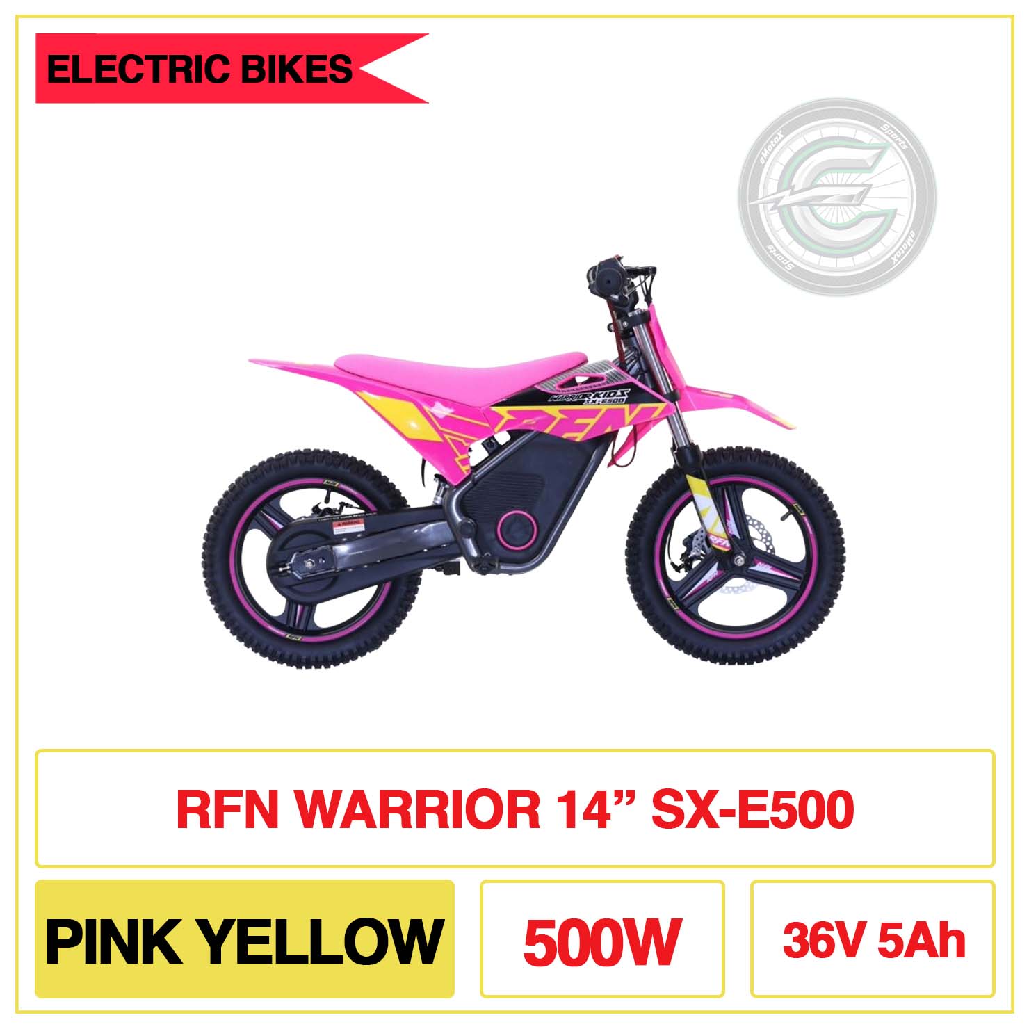 RFN Warrior 14" Inch SX-E500 Pink Yellow 500W 36V 5Ah | eMotoX Sports