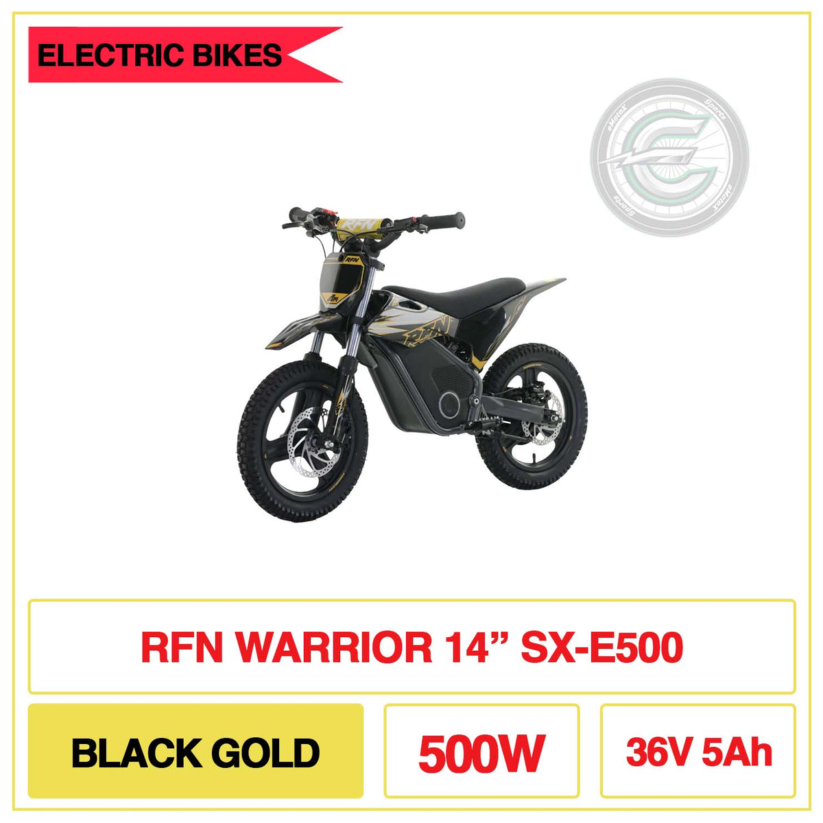 RFN Warrior 14" Inch SX-E500 Black Gold 500W 36V 5Ah | eMotoX Sports