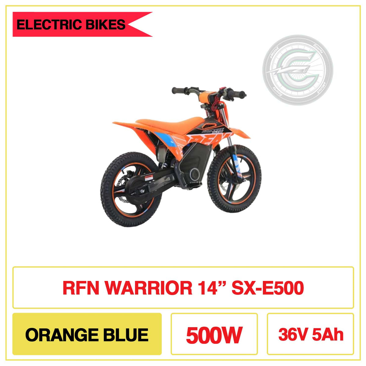 RFN Warrior 14" Inch SX-E500 Orange Blue 500W 36V 5Ah | eMotoX Sports