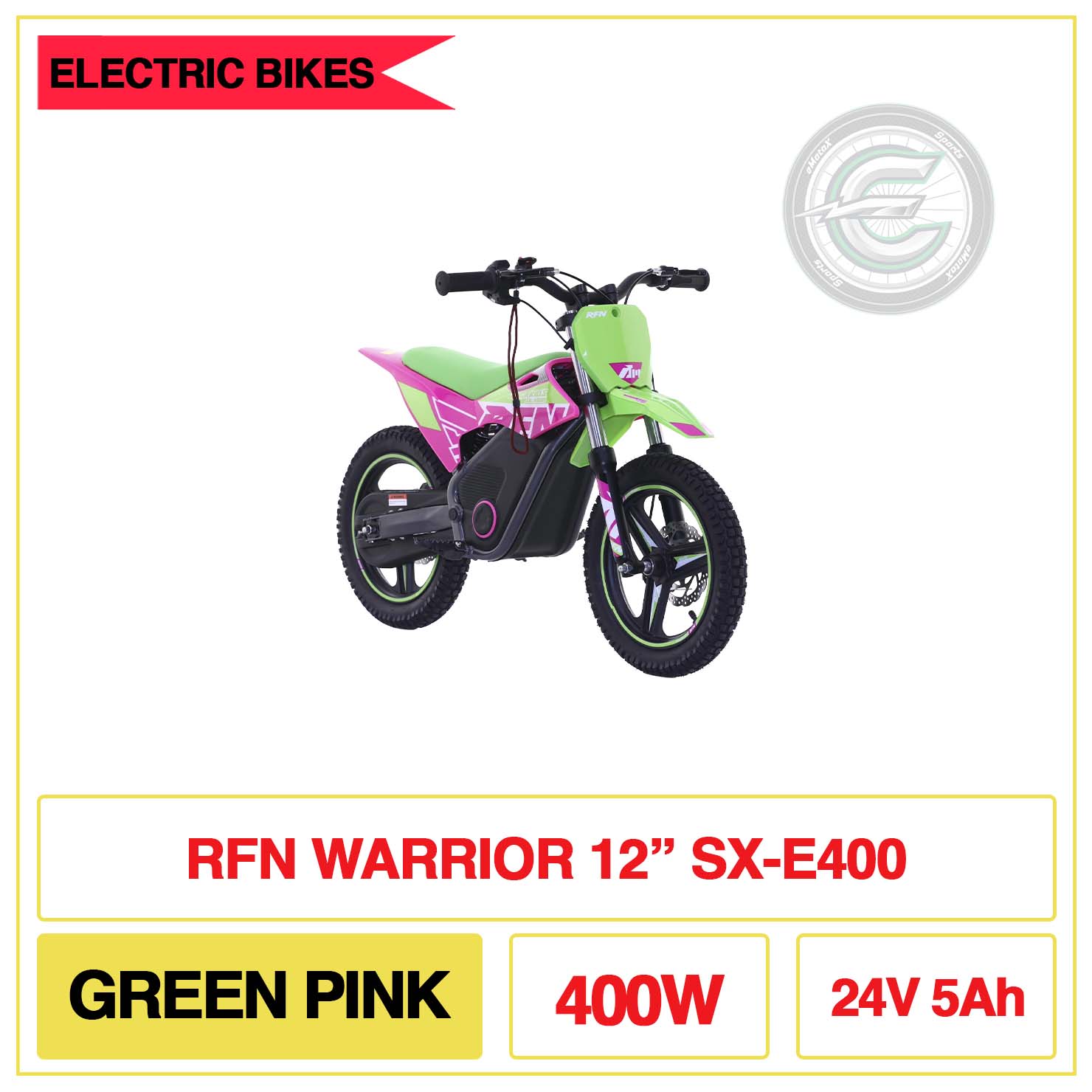 RFN Warrior 12" SX-E400 Green Pink 400W 24V 5Ah | eMotoX Sports