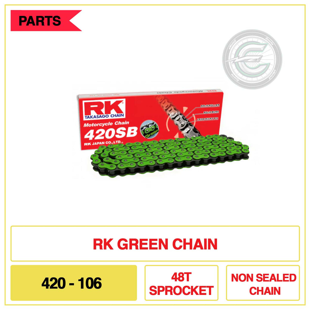 RK Green Chain 420-106 48T Sprocket Non Sealed Chain | eMotoX Sports