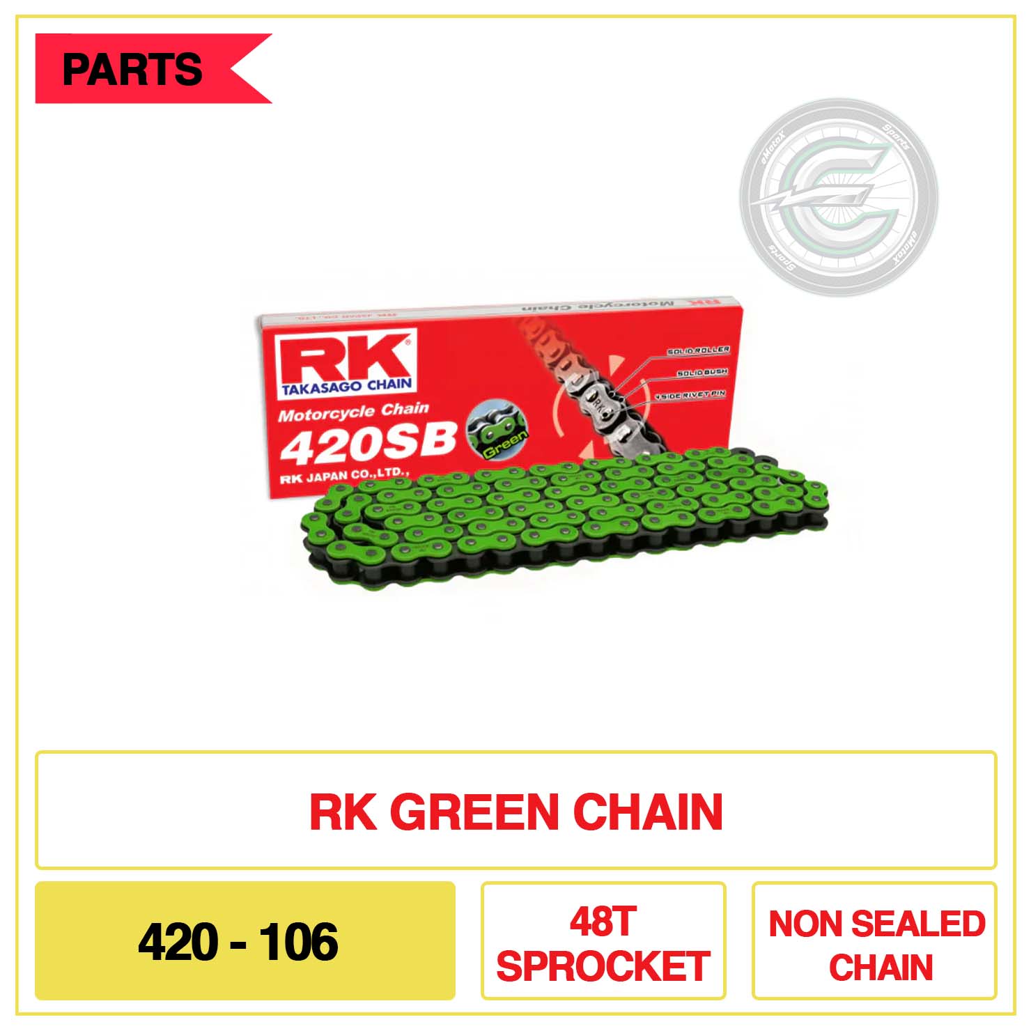 RK Green Chain 420-106 48T Sprocket Non Sealed Chain | eMotoX Sports