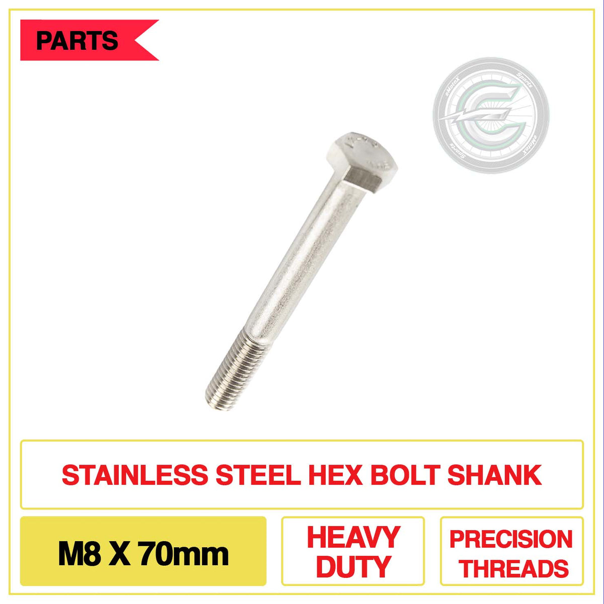Stainless Steel Hex Bolt Shank M8 X 70mm Heavy Duty Precision Threads | eMotoX Sports
