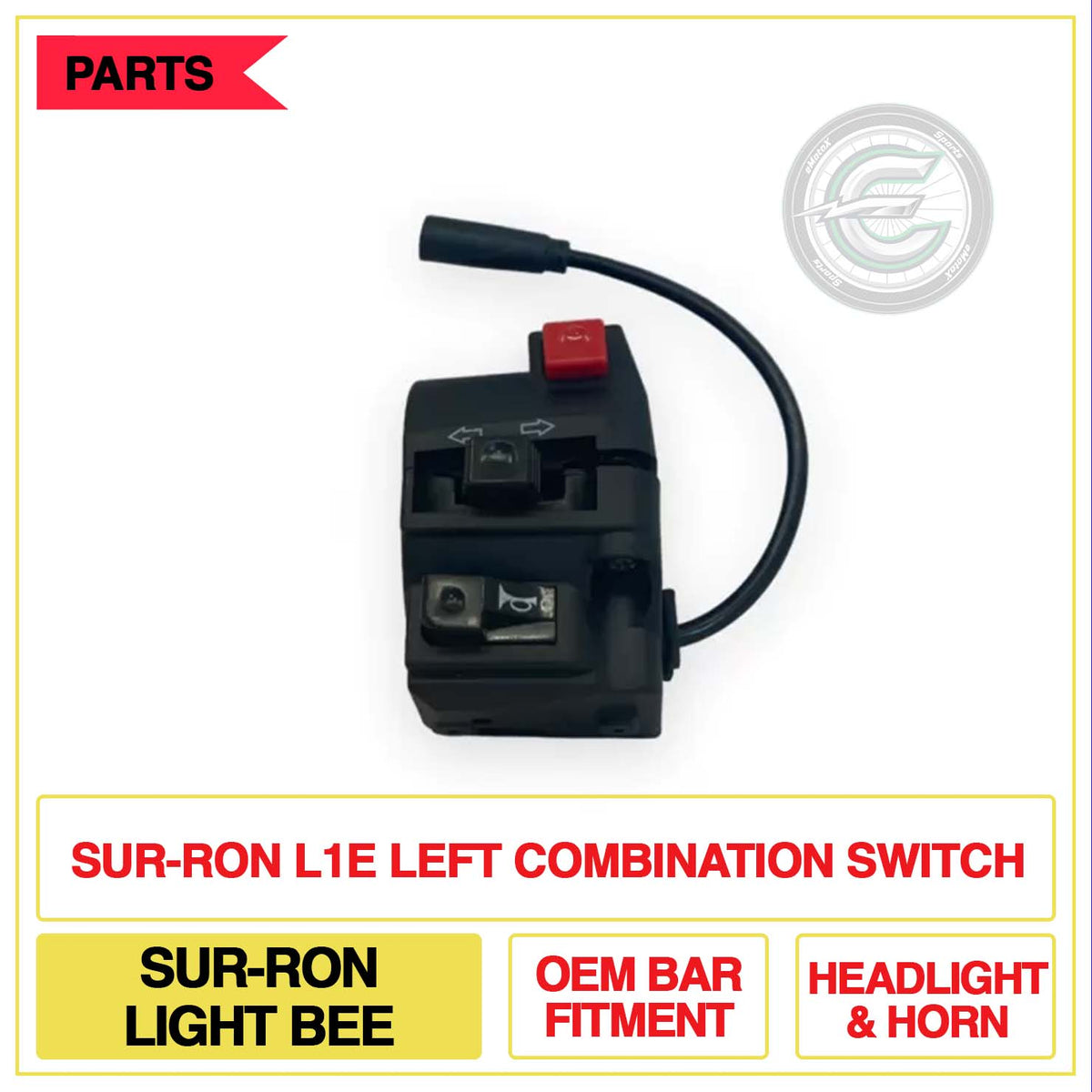 Sur-Ron L1E Left Combination Switch Sur-Ron Light Bee OEM Bar Fitment Headlight &amp; Horn | eMotoX Sports