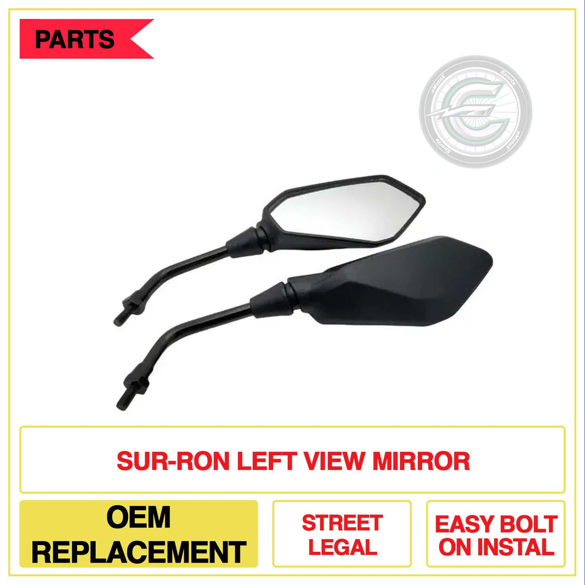 Sur-Ron Left View Mirror OEM Replacement Street Legal Easy Bolt On Instal | eMotoX Sport 