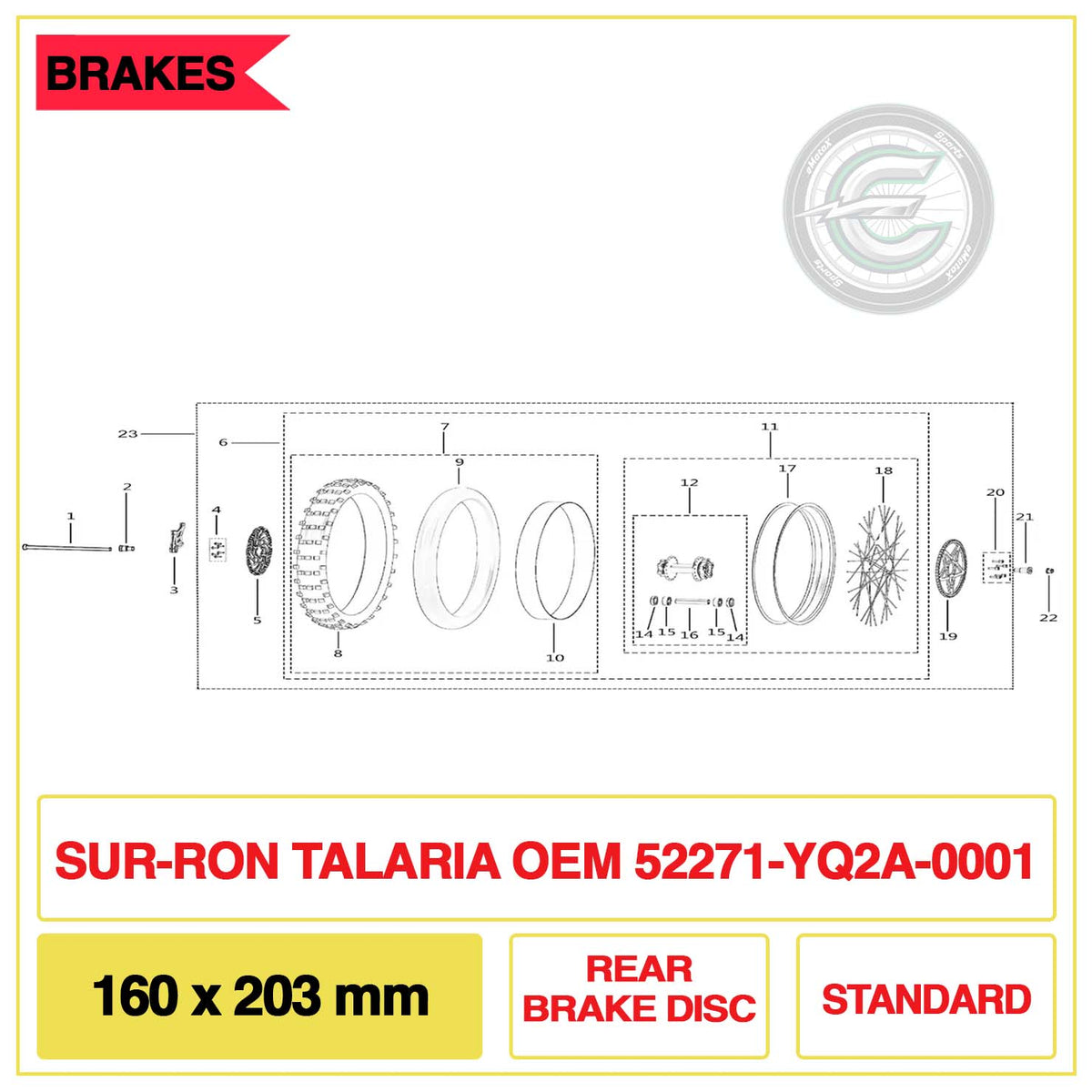 Surron OEM Rear Brake Disc Diagram 52271-YQ2A-0001 | eMotoX Sports