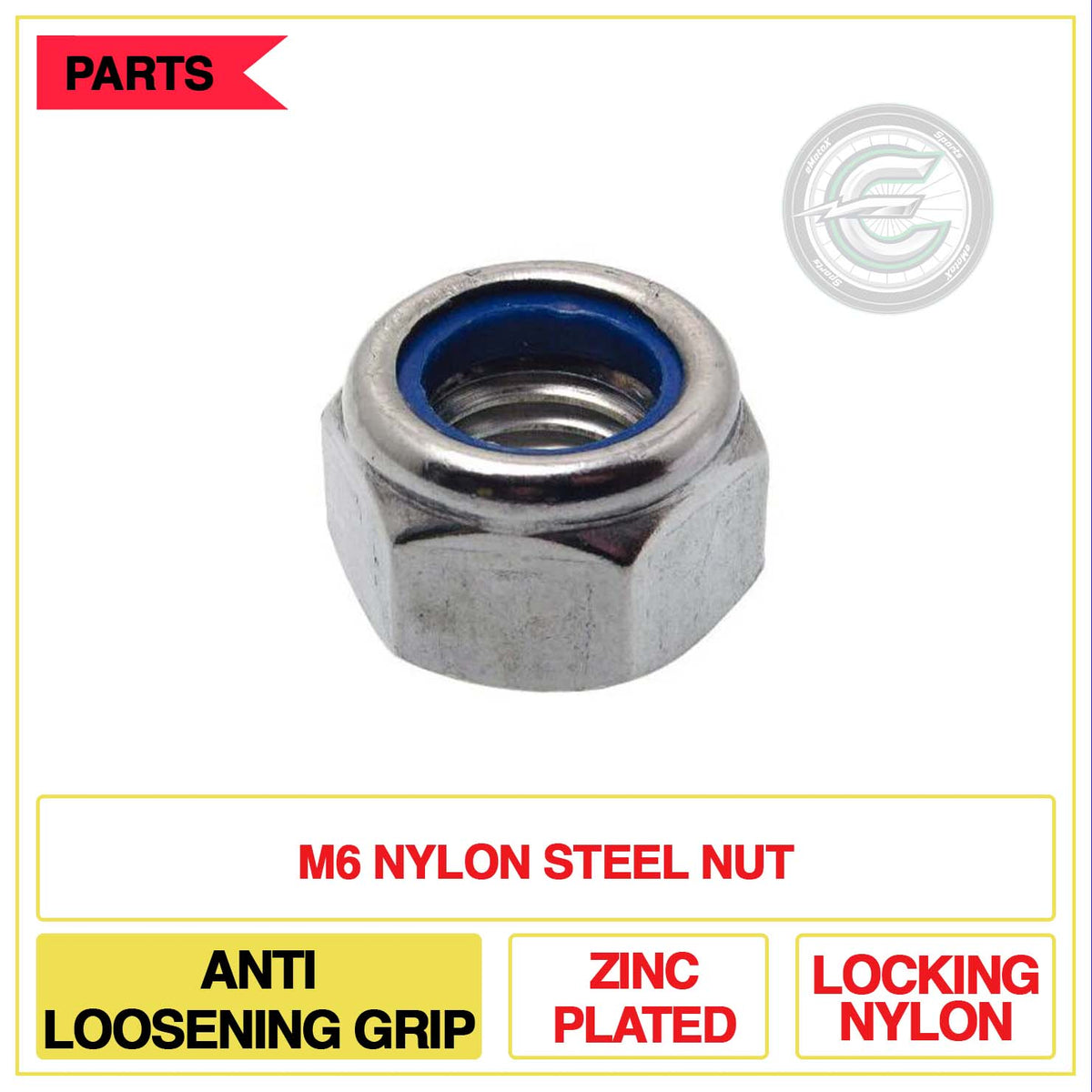 M6 Nylon Steel Nut Anti Loosening Znic Plated Locking Nylon | eMotoX Sports