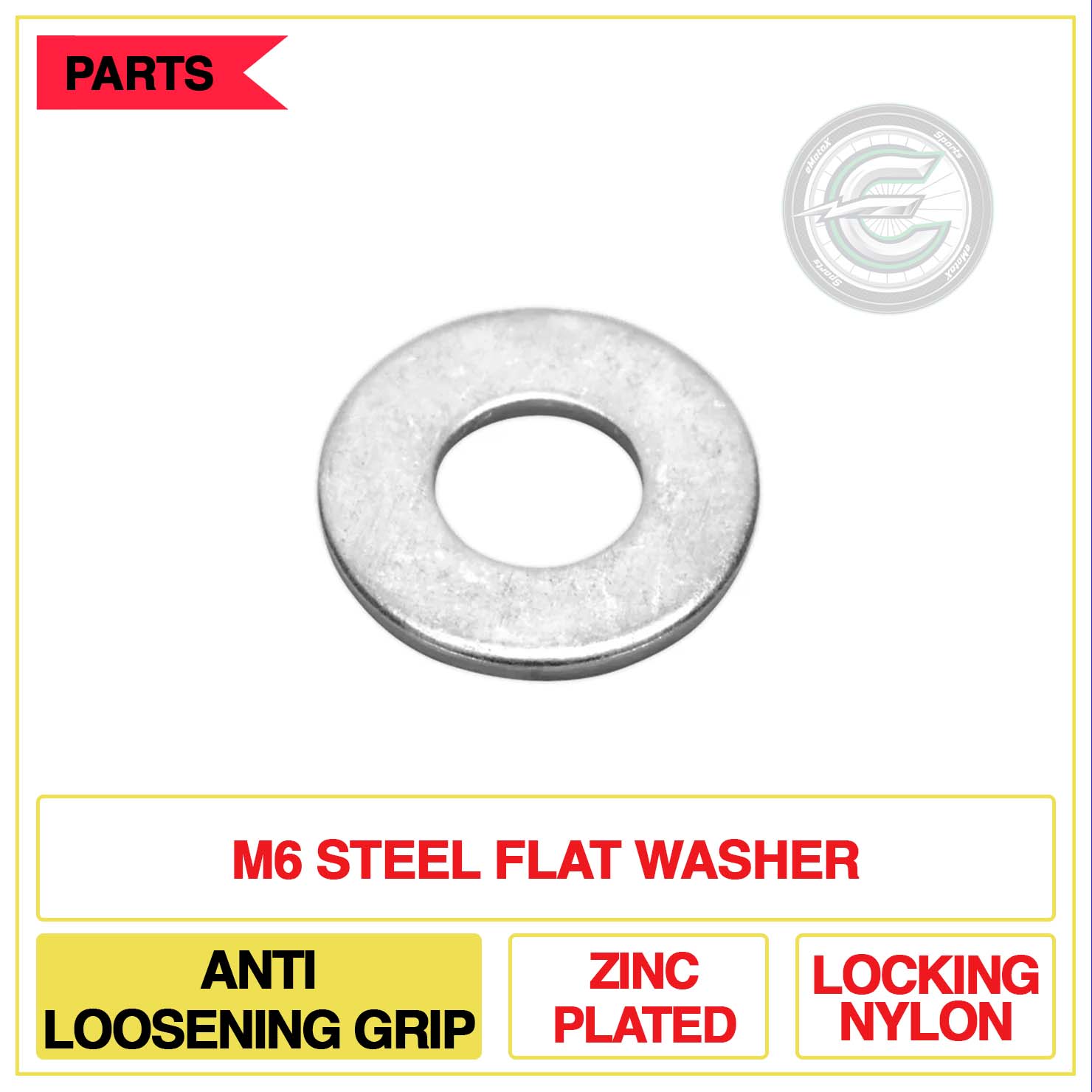 M6 Steel Flat asher Anti Loosening Grip zinc Plated Locking Nylon | eMotoX Sports