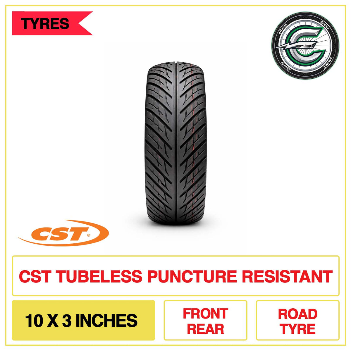 CST Tubeless Puncture Resistant 10x3 Inch Road Tyre | eMotoX Sports