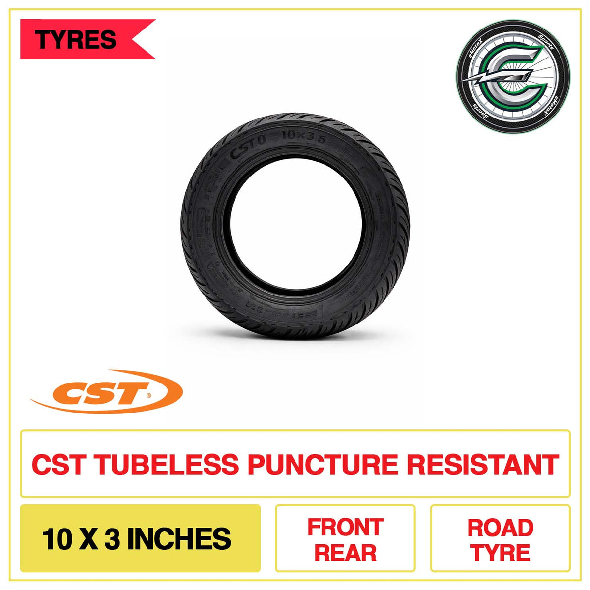 CST Tubeless Puncture Resistant 10x3 Inch Road Tyre | eMotoX Sports