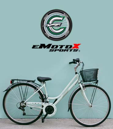 City bicycle displayed with eMotoX Sports logo, representing quality bicycle servicing and maintenance | eMotoX Sports