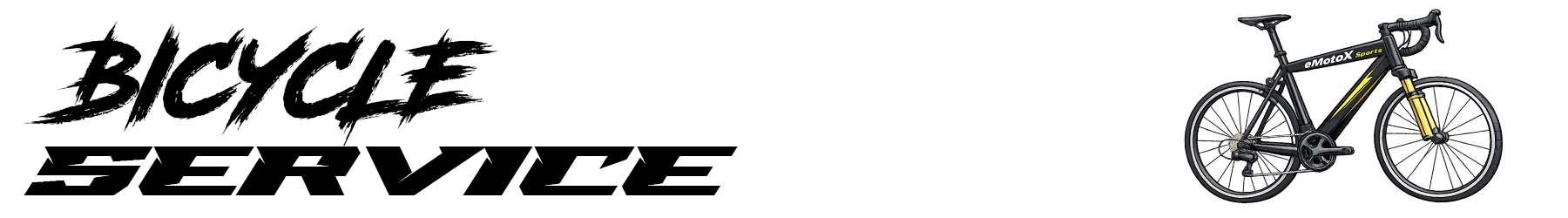 Bicycle service banner featuring a road bike and EmotoX Sports branding. | eMotoX Sports