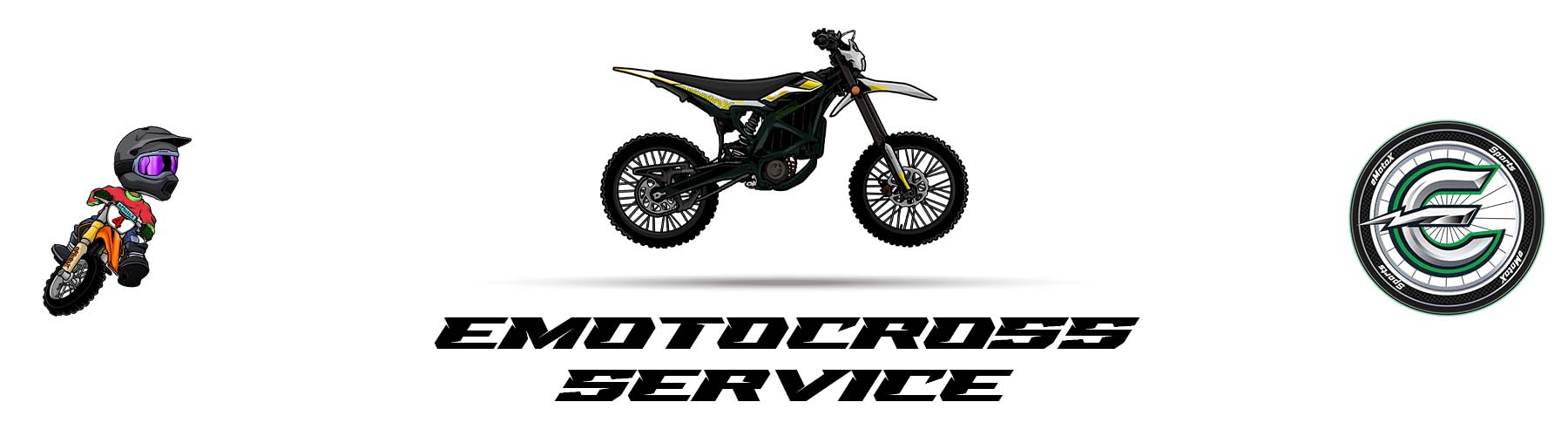 eMotocross service banner by eMotoX Sports featuring an electric motocross bike and workshop branding. | eMotoX Sports
