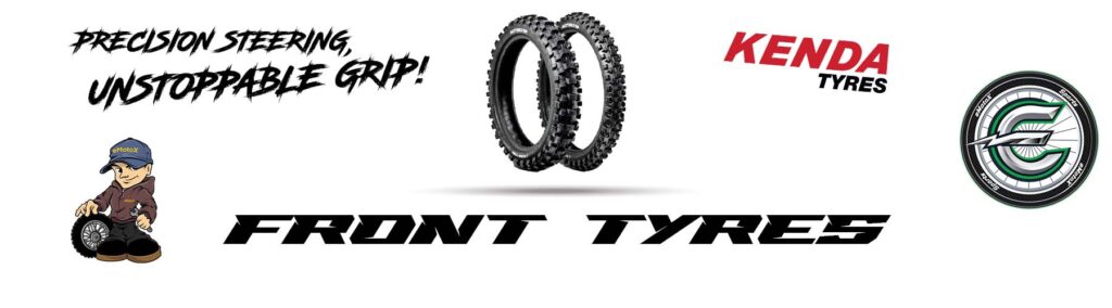 Kenda front MX tyres banner featuring motocross front tyres for precision steering and grip