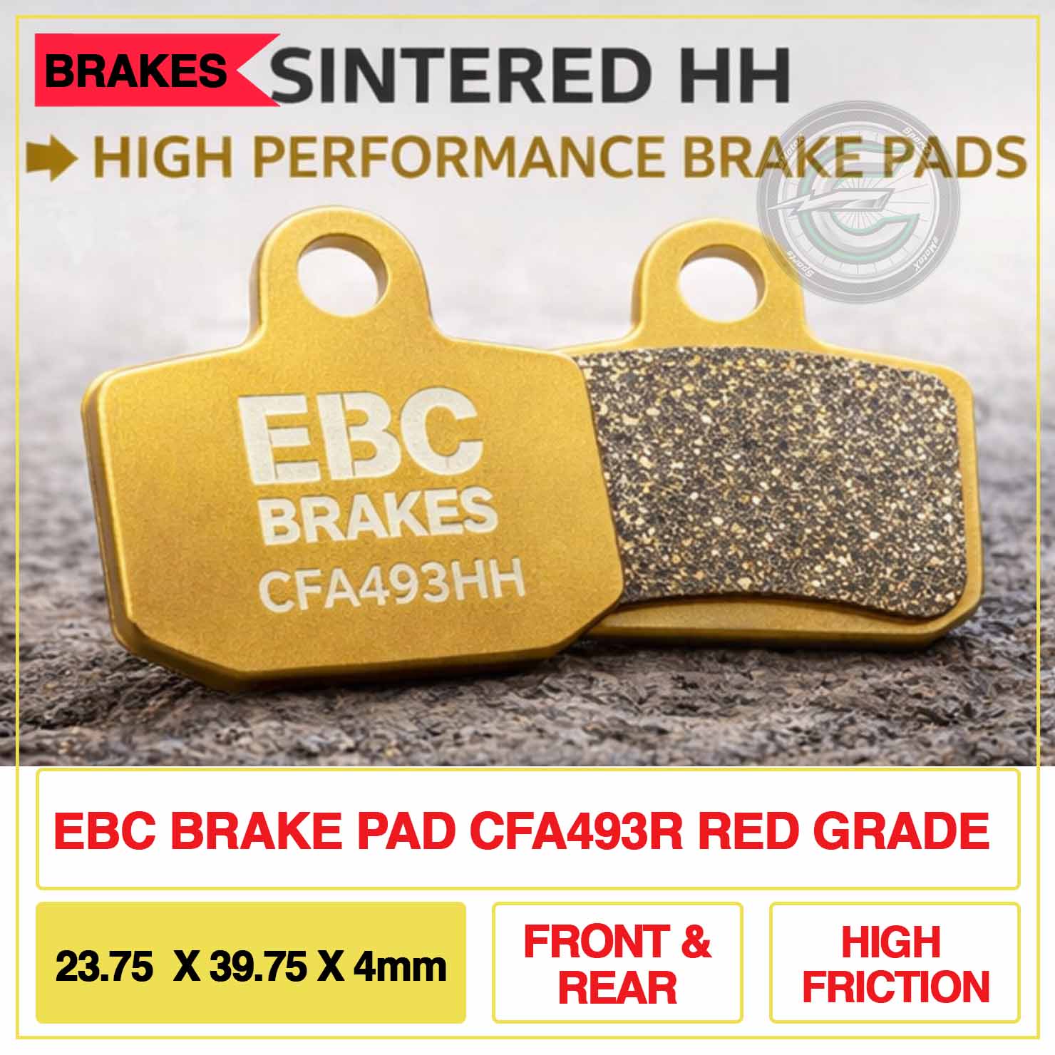 Close-up EBC CFA493HH sintered brake pads for Sur-Ron high durability braking