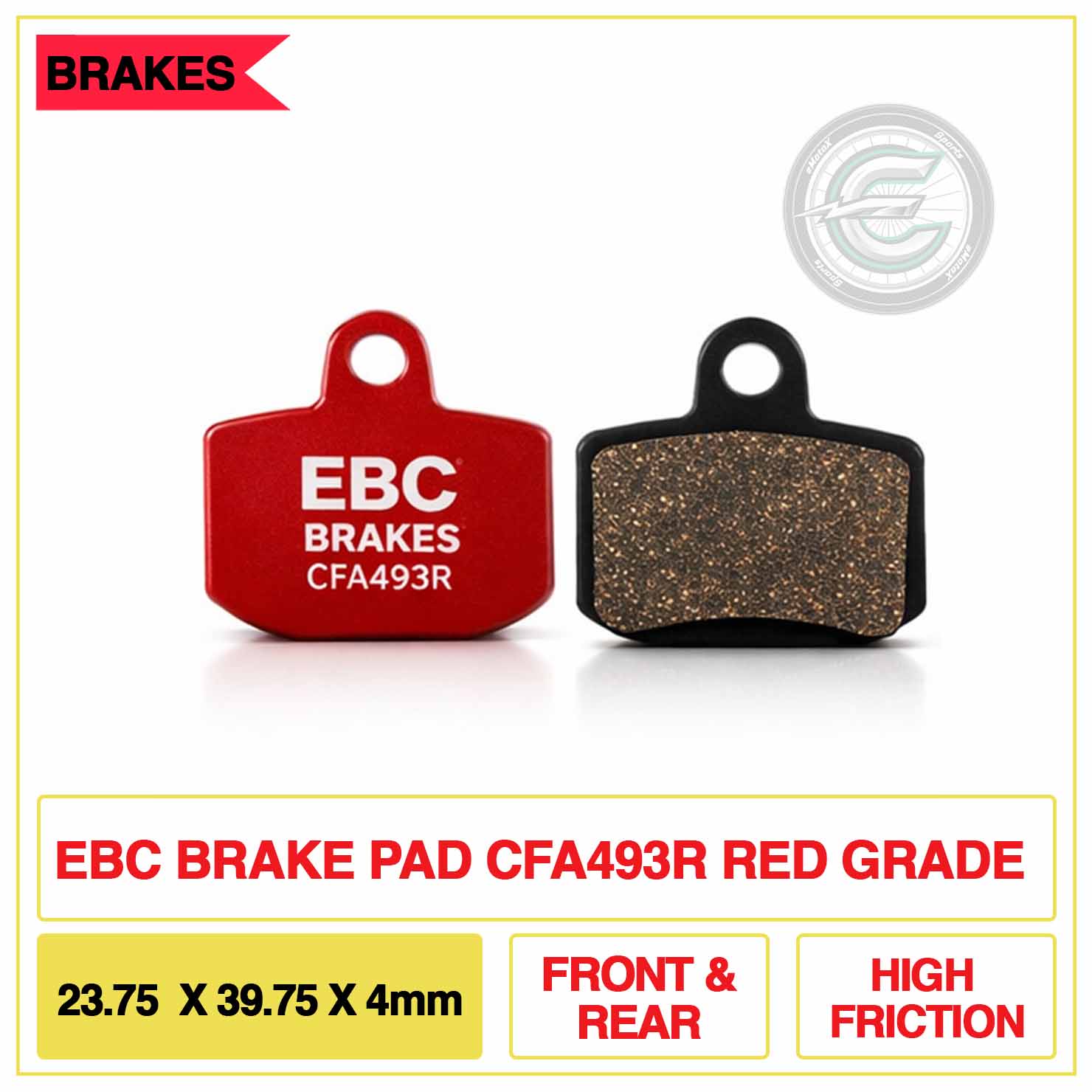 EBC CFA493R semi-sintered brake pads 23.75x39.75x4mm — high friction Red grade compound