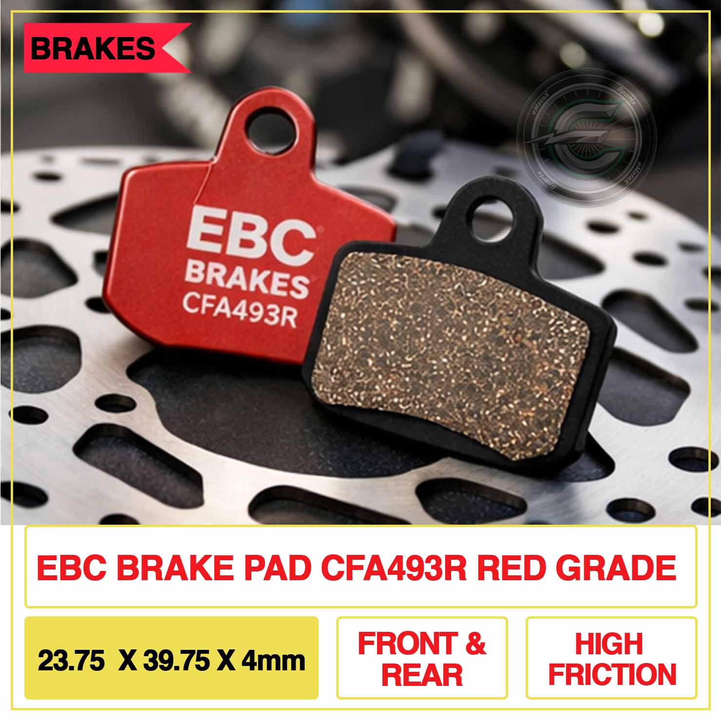EBC CFA493R Red Grade sintered brake pads for electric motocross bikes — UK stock