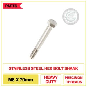 Stainless Steel Hex Bolt with Shank M8 x 70mm