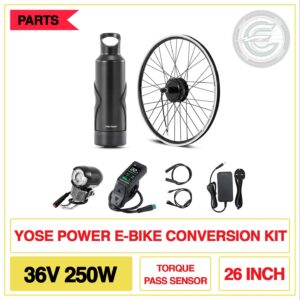 Yose Power e-Bike Conversion Kit 36V 250W 26" Inch Rear Cassette Motor Kit Cell and Integrated Torque PAS Sensor Model A3 Pro