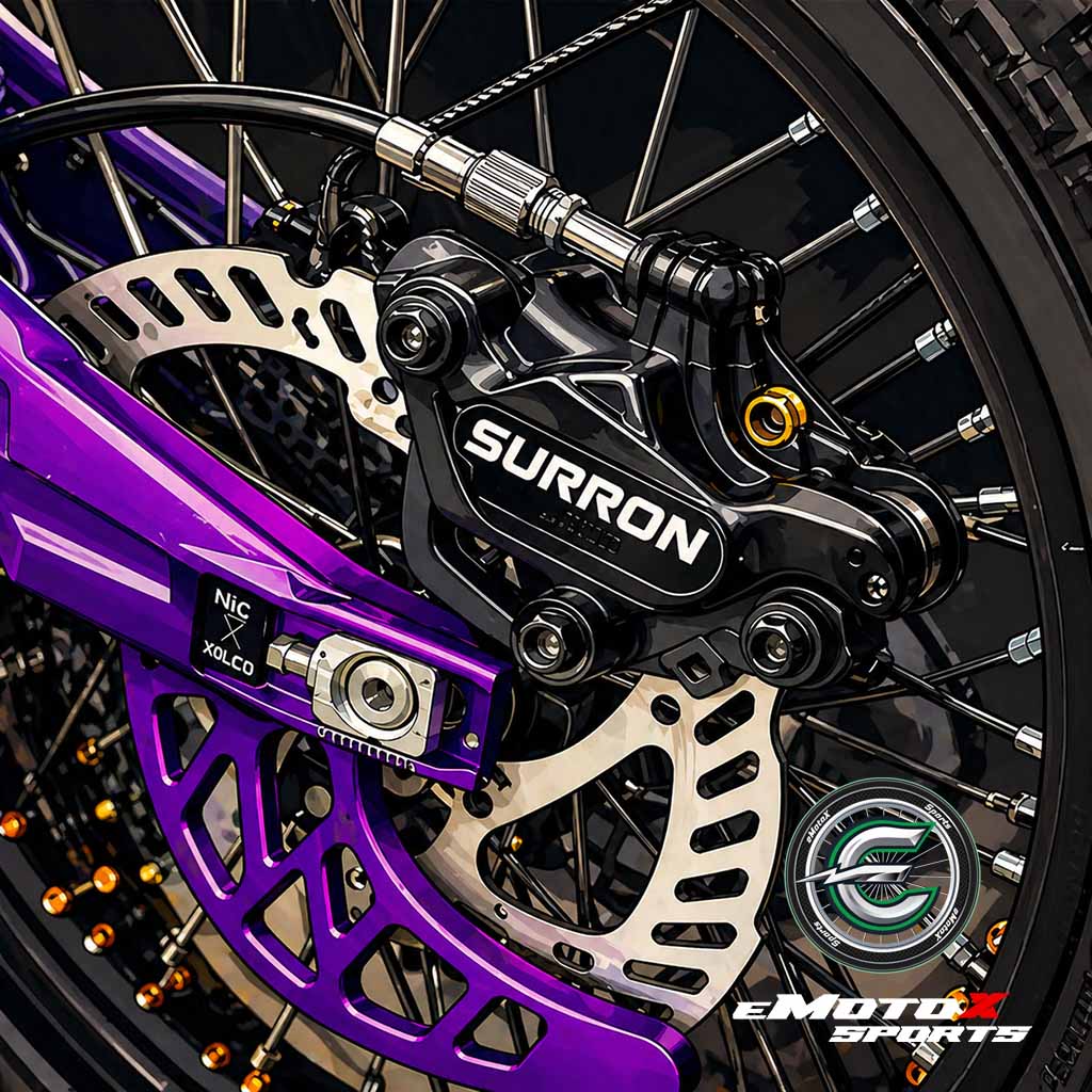 Motocross brake service – Sur-Ron dirt bike hydraulic brake system, caliper, rotor and brake disc inspection and repair