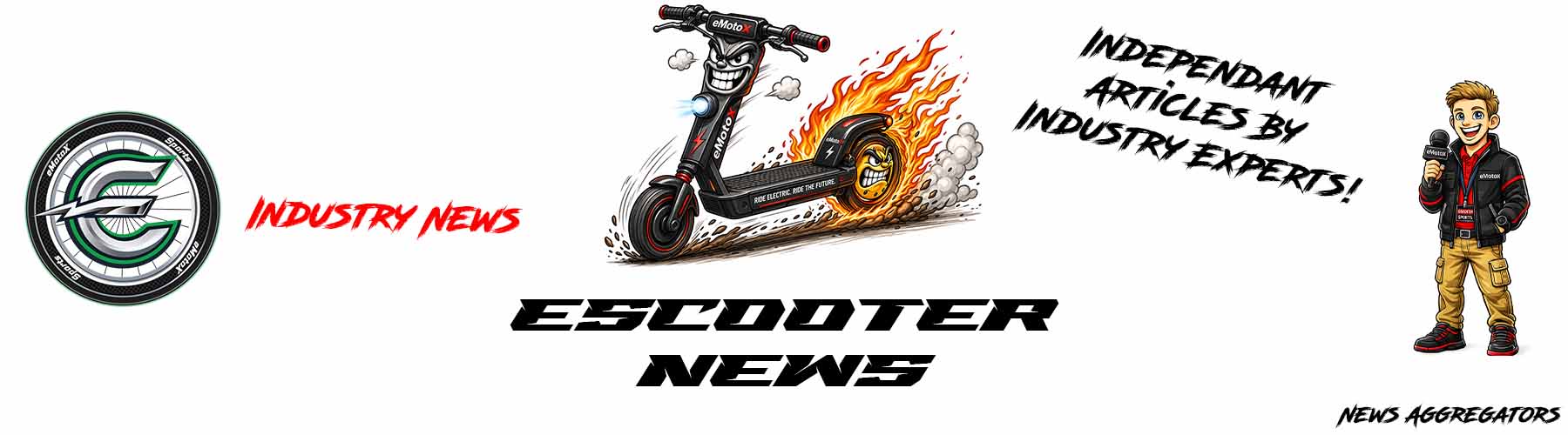 eScooter news aggregator header featuring latest electric scooter news feed, industry updates and expert articles