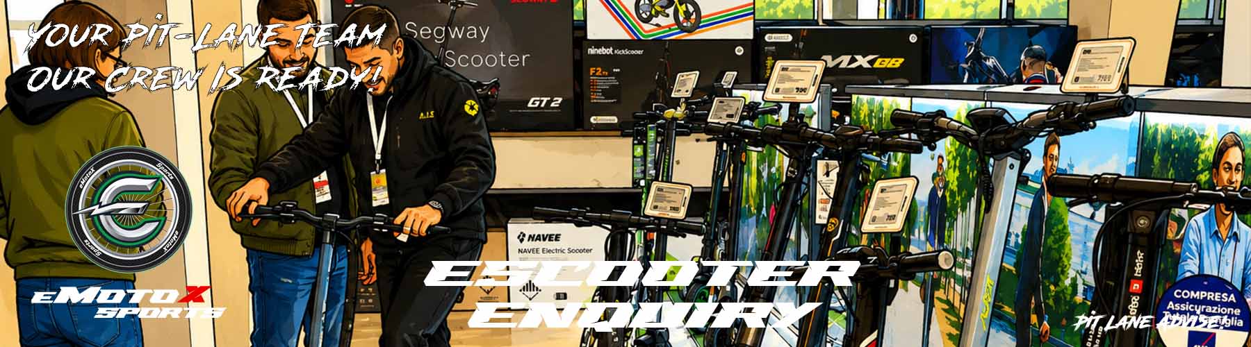 eScooter service enquiry at eMotoX Sports showing electric scooter repair, maintenance service, and customer consultation in a UK electric scooter service centre